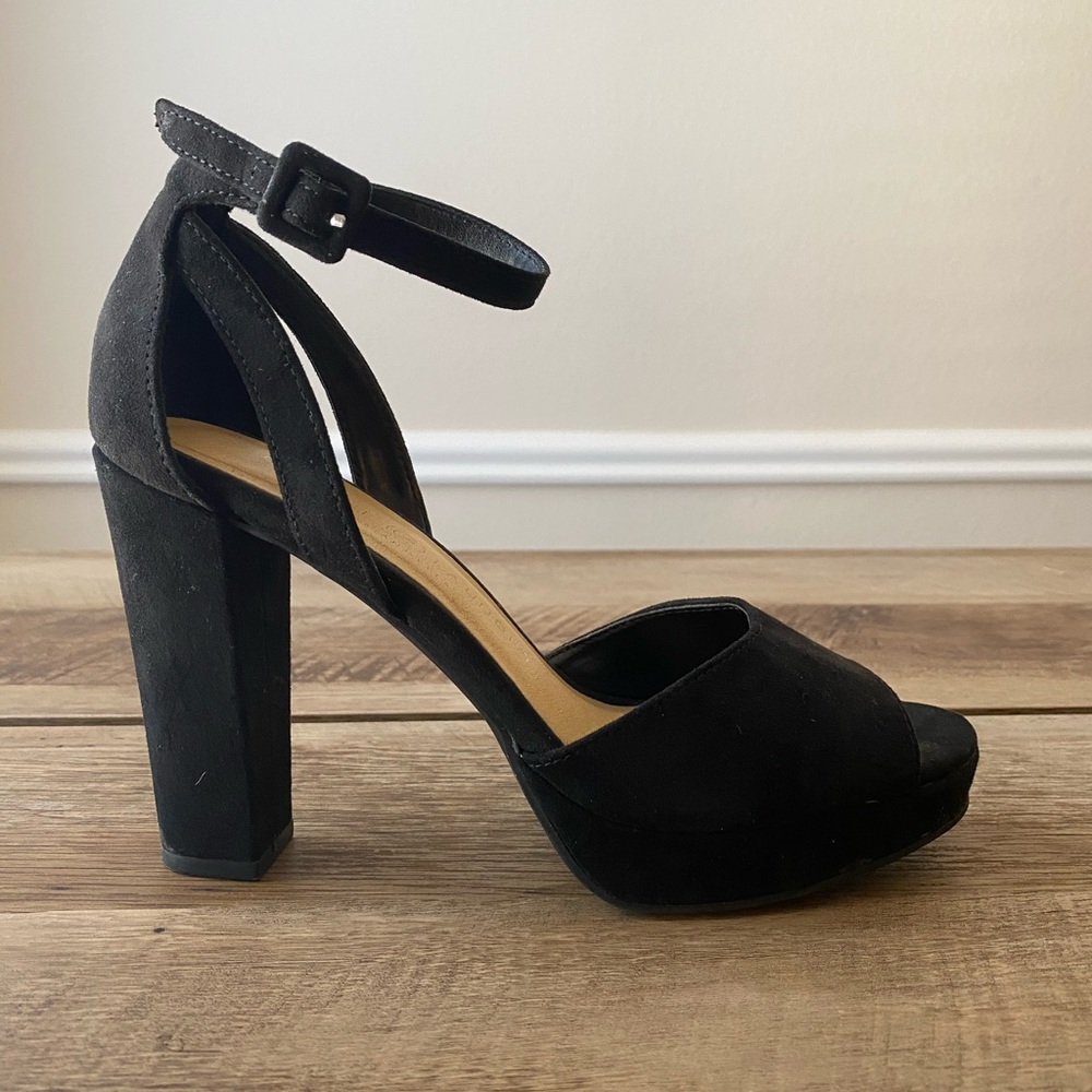 Black Suede Platform Open Toe Heels